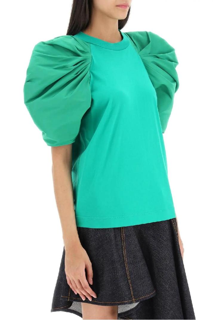 ALEXANDER MCQUEEN알렉산더맥퀸 여성 티셔츠 t-shirt with ruched balloon sleeves in poly faille