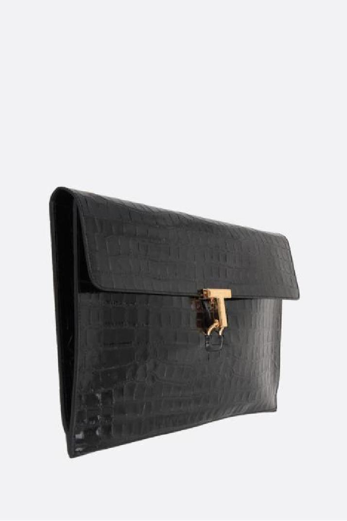 TOM FORD톰포드 남성 클러치백 T Pin crocodile embossed leather clutch