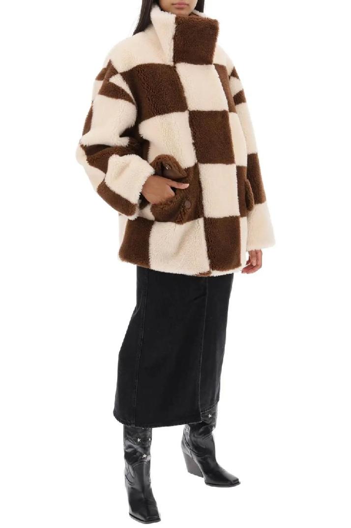 STAND STUDIO스탠드스튜디오 여성 레더 자켓 dani teddy jacket with checkered motif