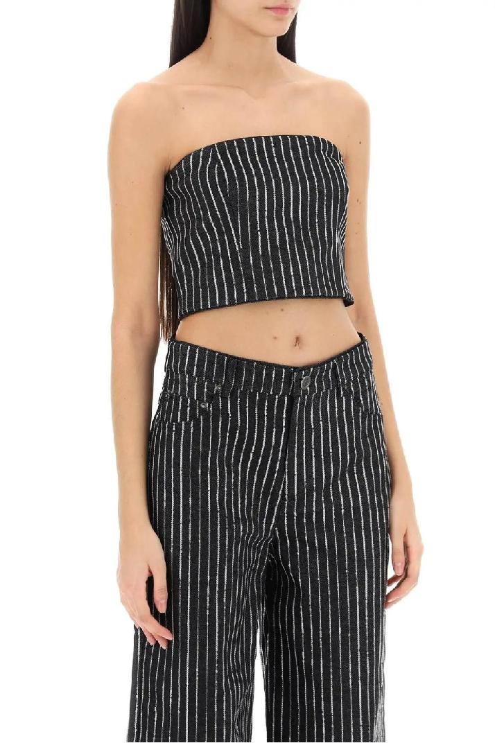 ROTATE로테이트 여성 티셔츠 cropped top with sequined stripes