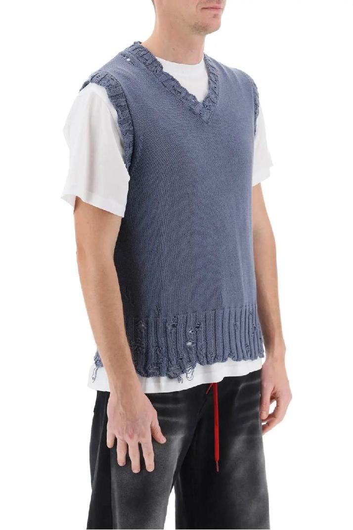 MARNI마르니 남성 스웨터 destroyed-effect vest in cotton