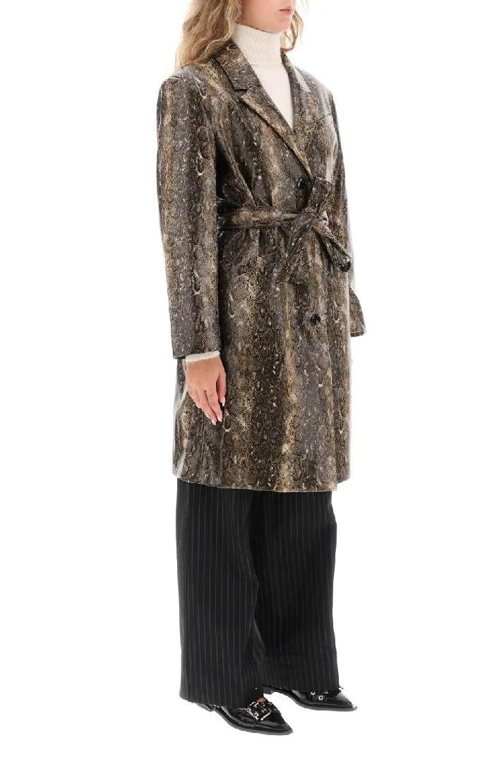 GANNI가니 여성 트렌치코트 snake-effect faux leather trench coat